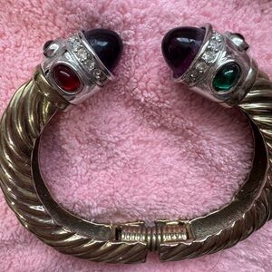 Gold-Tone Open Cuff Bracelet with Purple, Red and Green Stones